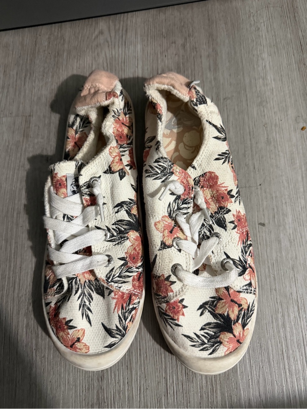 Roxy White Canvas Sneakers with Coral Floral Print